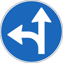 Strassensignale Vorschriftssignal Geradeaus oder Lechtsabbiegen